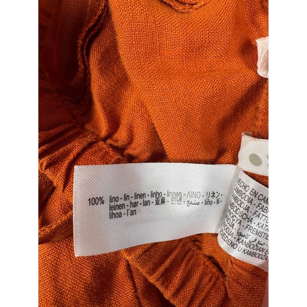 Zara Women Burnt Orange 100% Linen Wide Leg Drawstring Pants Size Small S Boho - Picture 8 of 13